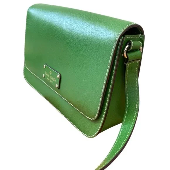 Kate Spade Wellesley Flynn Crossbody Bag Lime Green Leather Purse Dark Academia - Picture 13 of 13